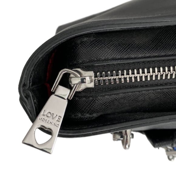Love Moschino Multicolor Hearts Chain Vegan Black Leather Shoulder bag - Picture 11 of 13